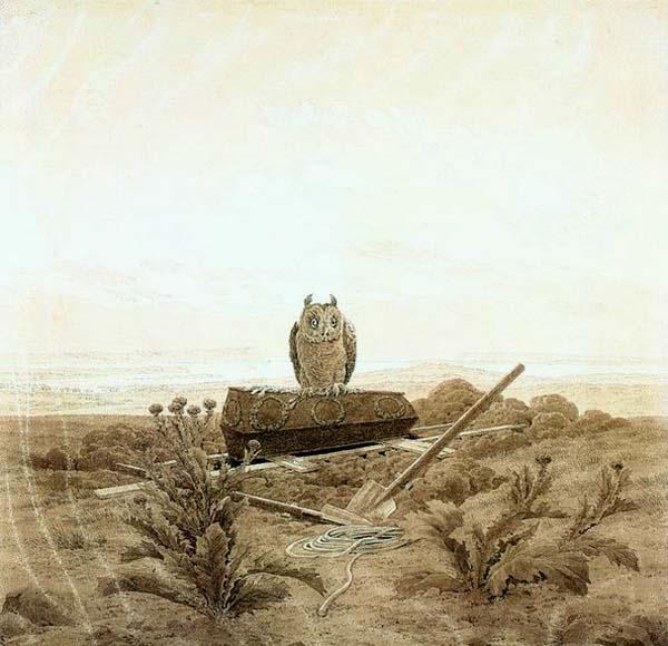 Caspar David Friedrich Landscape with Grave, Coffin and Owl